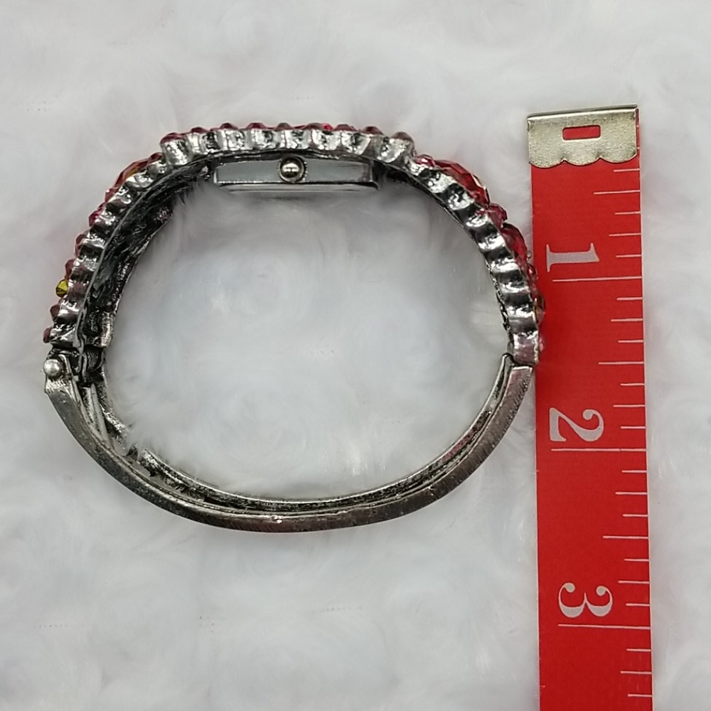 Figaro Couture Red Rhinestone Hinged Bangle Bracelet Watch - Picture 10 of 10